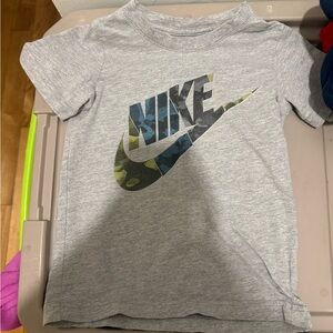 Nike Gray Short-Sleeve Tee with Camo Blue & Green Swoosh